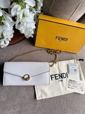 Fendi Pure White Fendi First F Chain Wallet - Signature Gold Hardware Like New!